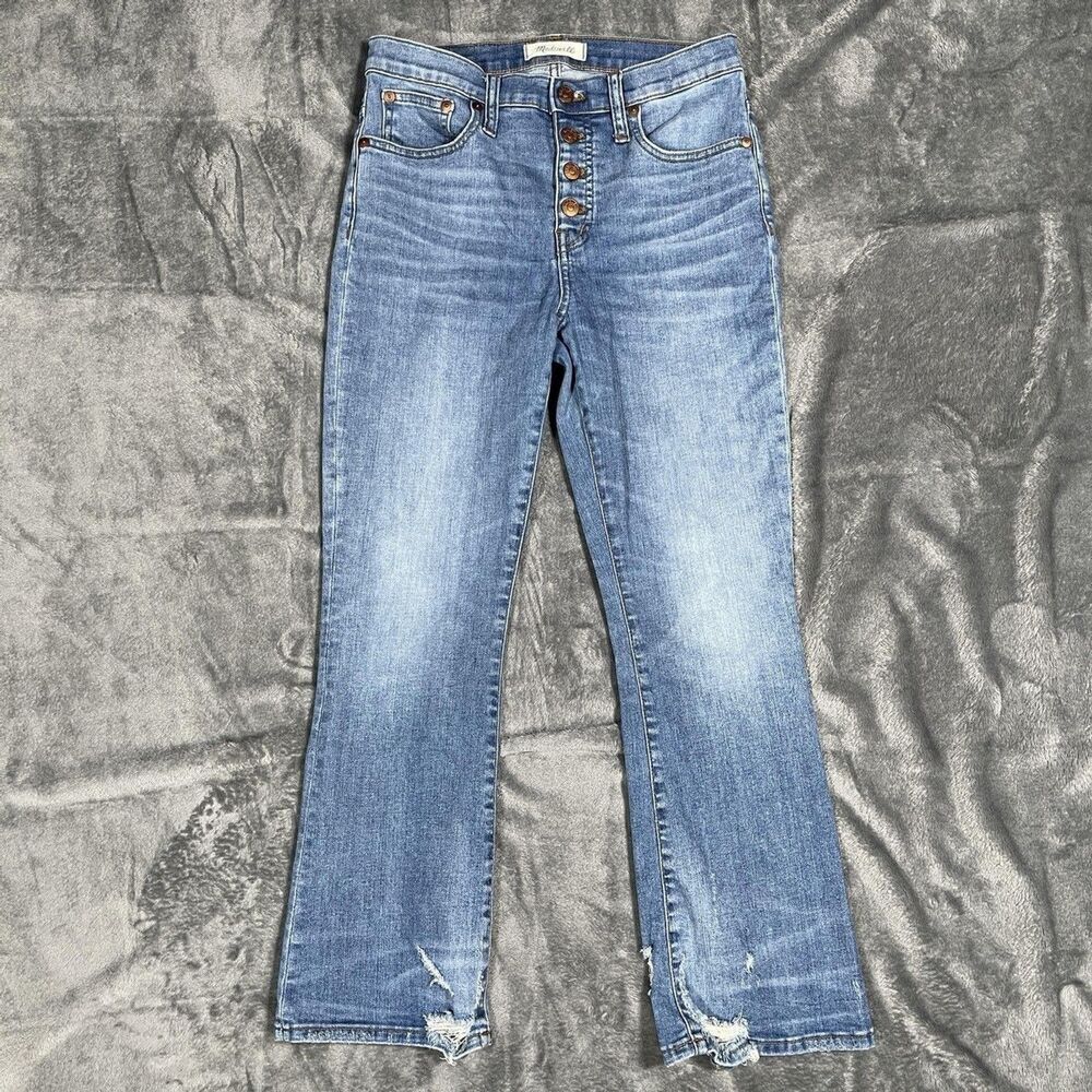 Madewell Cali Demi Boot Jeans Womens 26 Blue Medium Wash High Rise Distressed